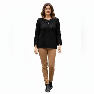 Autumn Cashmere Black Pointelle Knit Cashmere Wool Blend Sweater Size M